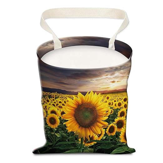 AUEKLLW Car Trash Can, Hanging Garbage Bin for Men and Women, Cute Car Organizer and Storage Bag, Canvas Vehicle Trash Can Bag Easy-to-Install Luxuious Sunflowers