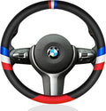 Nappa Leather Car Steering Wheel Cove Sports Protector Non-Slip Leather Steering Wheel 15 Inch Universal Red, White, Blue, Black