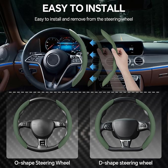 PAUUOOA 2 Piece Alcantara Steering Wheel Cover - Split Sport Design for D & O Shape Wheels, Soft Touch · Anti-Slip Grip · All Season Comfort · Durable Luxury Material for Performance Cars