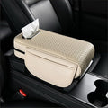 Car Armrest Cushion Cover Car Center Console Memory Foam Booster Pad with Storage Pocket and Tissue Hole for Sedan Vehicle (Beige, 12.99 * 7.09 * 2.95'' / 33 * 18 * 7.5 cm)