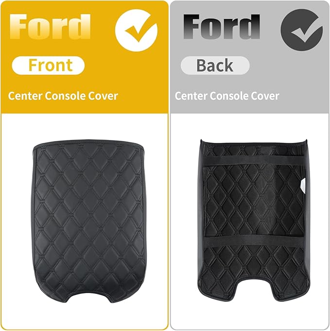 GIANT PANDA Custom Center Console Cover for Ford 2015-2020 F150 & 2017-2022 F250 F350 F450 & 2018-2024 Expedition,Waterproof Faux Leather Armrest Console Cover Protector,Black(Bucket Seat Only)