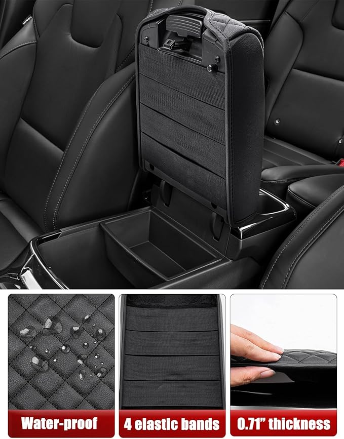 Center Console Armrest Cover for KIA Telluride 2020 2021 2022 2023 2024, Vinyl Leather, Arm Rest Lid Covering, Anti-Scratch, Interior Accessories, Black