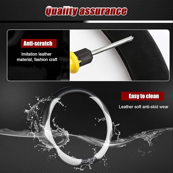 Steering Wheel Cover, Non-Slip Breathable Comfort PU Imitation Leather Cute Car Accessories for Women Girl, Universal Protector in All Season 15 inch Fit Most Car(White)