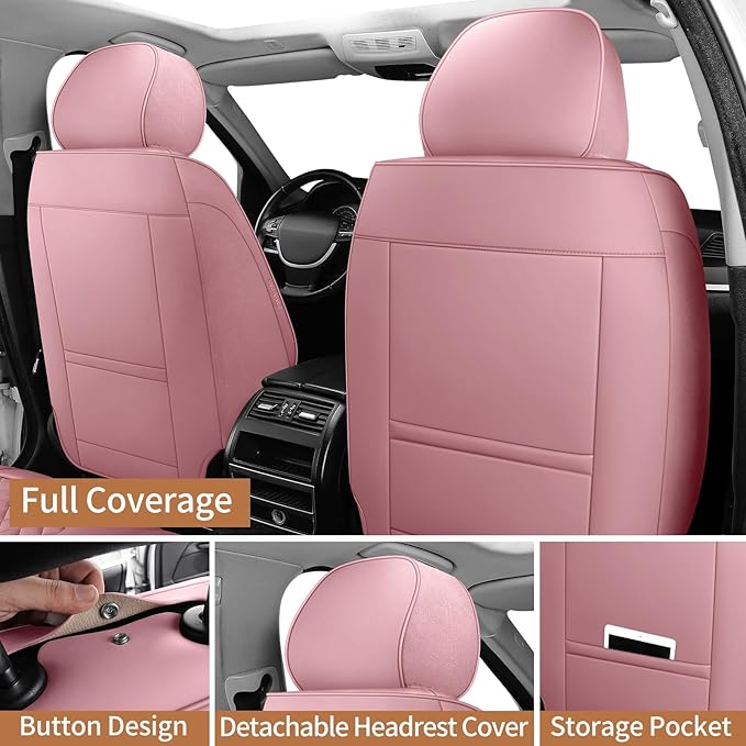 SCOMEE Pink Leather Car Seat Covers Front Seat Breathable Seat Protectors Waterproof Automotive Seat Covers Universal Fit for Most Cars SUVs Trucks Vehicles