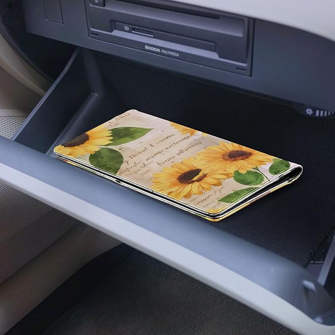 xigua Sunflower Car Registration and Insurance Holder,Leather Registration and Insurance Card Holder Vehicle Glove Box Organizer for Documents, Driver License and Cards122