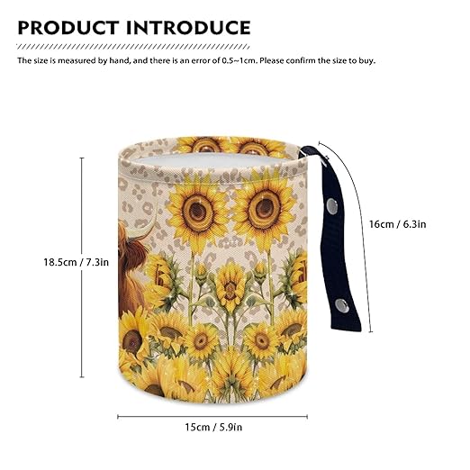 Sunflower Highland Cattle Mini Car Trash Bin Car Garbage Can, Storage Bag Waterproof Multipurpose Vechile Organizer Car Accessories for Women Interior