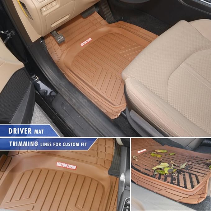 BDK Beige Heavy Duty Front & Rear Rubber Floor Mats Universal Liners for Car SUV Van & Truck, All Weather Protection with Anti-Slip Nibs, Fit Contours of Most Vehicles