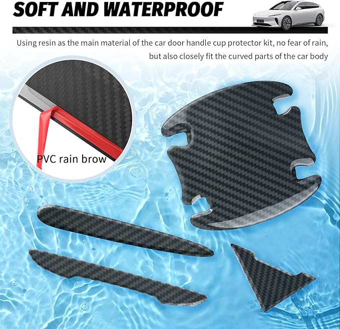 16PCS Car Door Handle Protector/Car Door Edge Guards/Side Mirror Rain Guard,Anti-Collision Cars Doors Handle Scratch Protector Carbon Fiber Texture,Self-Adhesive Cars Handles Protectors