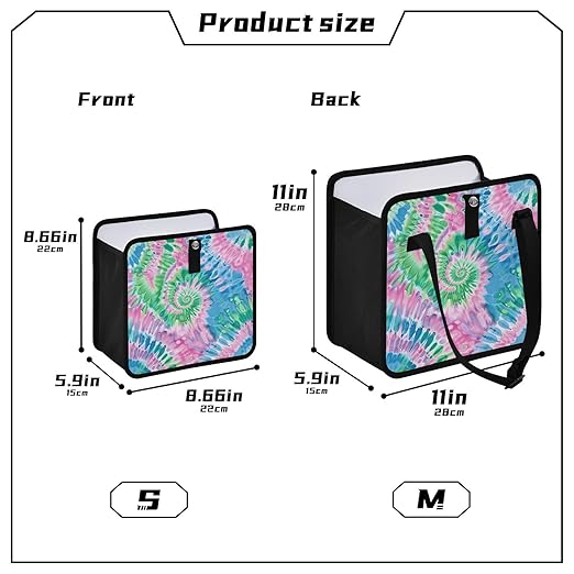 Car Trash Can Organizer Bin with Adjustable Strap for Back Front Seat Console Waterproof Leakproof Collapsible Portable 8.66 Inch Tie Dye Blue Green Pink