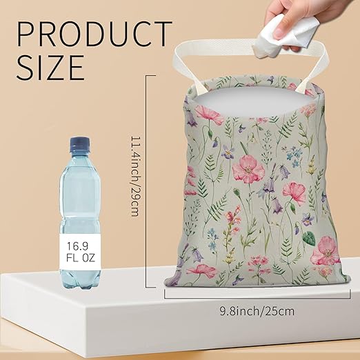 BEAKND Hanging Car Garbage Bag, Cute Car Trash Can Bag, Automotive Accessories for Women Men Vintage Colorful Flower