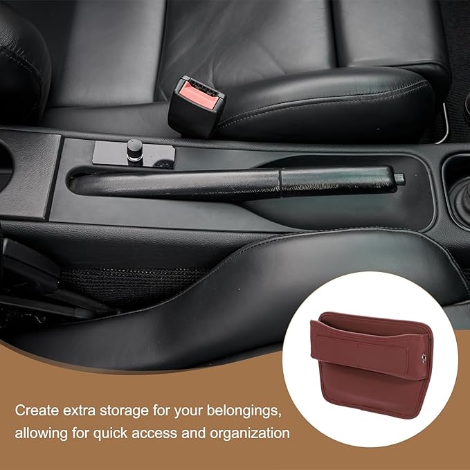 HARFINGTON 2pcs Car Seat Gap Filler Organizer 11.3 x 8 x 2.2 Inch Leather Universal Car Organizer Storage Box Between Seat and Console for Phone Sunglasses Keys, Red