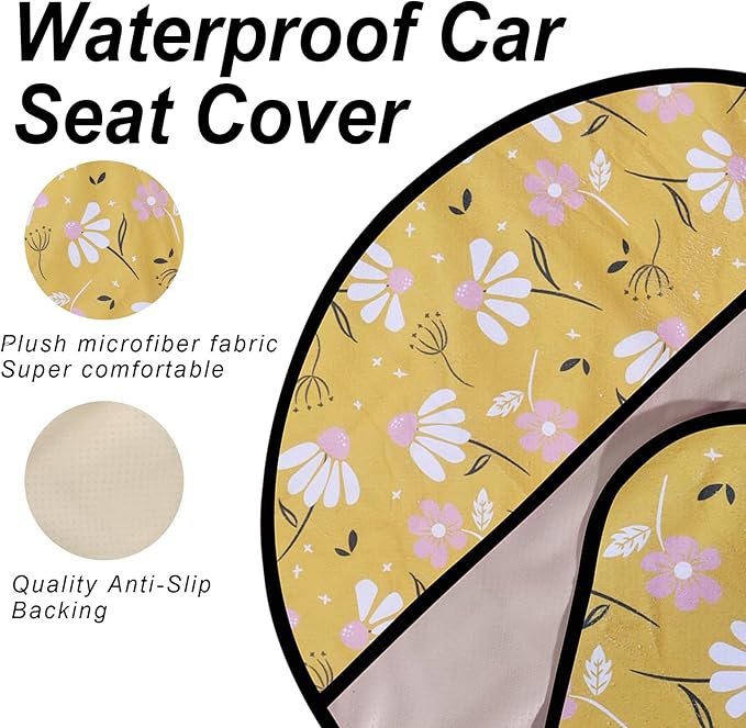 nbnhxnff Sweat Towel Car Seat Cover Protector Front Seats for Gym Workout,Running,Swimming,Beach and Hiking,Waterproof Universal Seat Cover for Car,Trucks,Van & SUV(Yellow Chamomile,1pcs Front Seat)