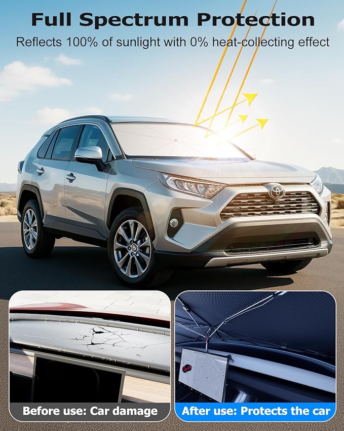 [2025 Upgrade] Doogoocoo Windshield Sun Shade [Ice-Crystal Cooling & 100% UV Block]-UPF50+ Heat Shield | Keep Car Cooler & Protect Interior, Foldable Car Sunshade with Reflective Coating (57"x32")