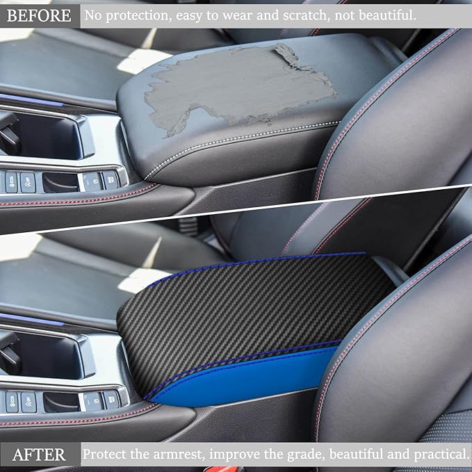 for Honda 11th Accord 2023 2024 Center Console Cover Anti-Scratch Waterproof Leather Armrest Pad Protector Cushion Interior Accessories(Carbon Fiber + Blue)