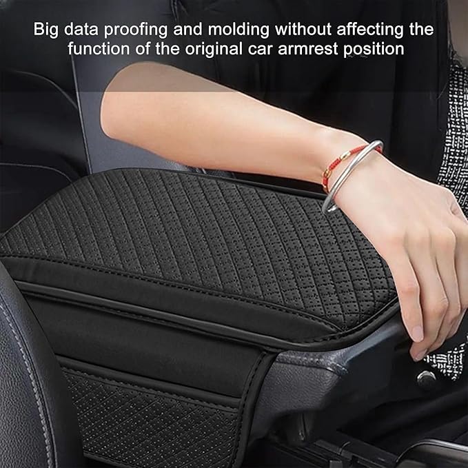 Car Center Console Cover, Microfiber Leather Armrest Cover Cushion with 2 Storage Bags, Anti-Scratch Middle Console Protector Interior Accessories for Most Cars SUVs Trucks (Black)
