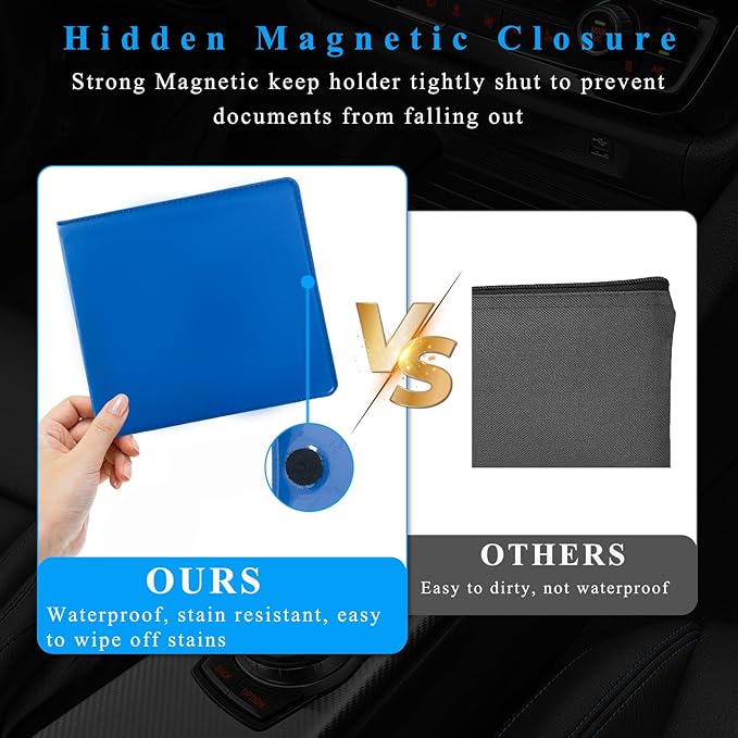 Kewucn 4 PCS Car Registration Insurance Holder, Essential Auto Card Glove Box Organizer, Vehicle Interior Accessories Perfect for Most Car, Truck, SUV (10.55''×4.8'', Blue)