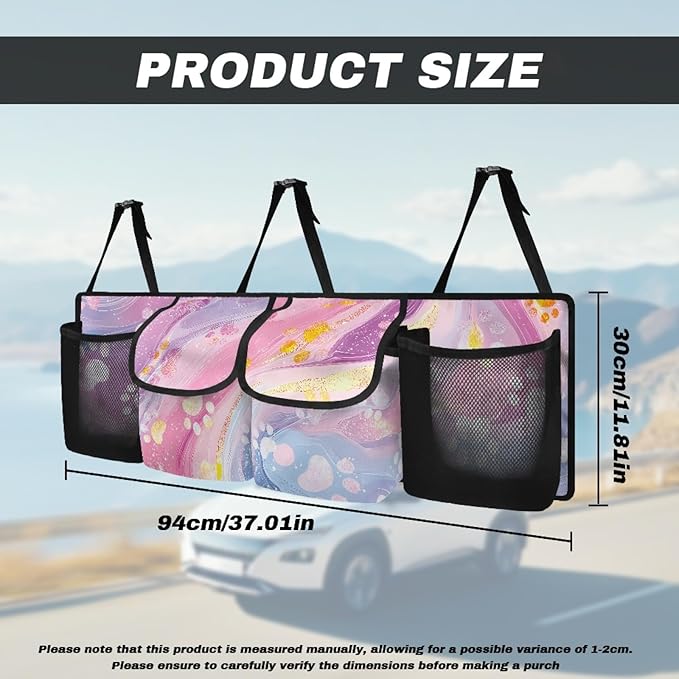 CLOHOMIN Colorful Marble Print Trunk Organizer for Sedan SUV Van Cute Dog Paw Car Organizer Hanging Auto Cargo Storage with 4 Pockets Foldable Car Trunk Storage Bag Auto Interior Accessories