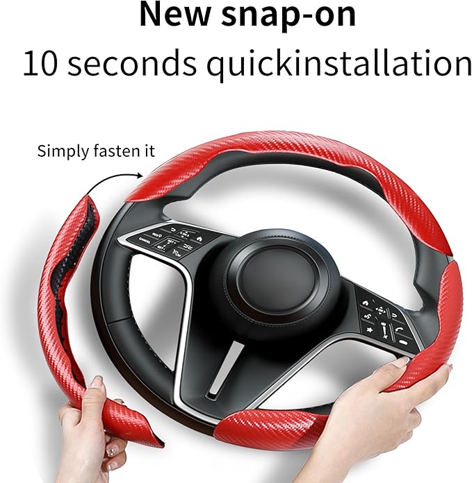 LevChall Carbon Fiber Steering Wheel Cover, 3-Piece Set Anti-Skid Comfortable Grip Segmented Butterfly Design, Easy Snap-On Installation Universal Fit 99% Cars, Red