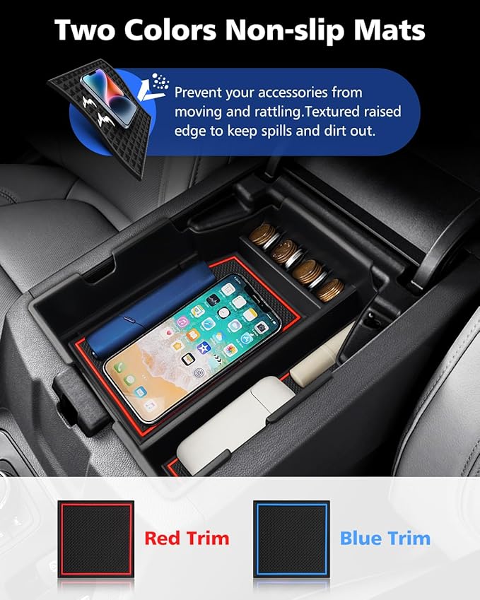 FIILINES Center Console Organizer for Chevrolet Traverse 2018-2023, Center Console Tray Secondary Armrest Storage Box ABS Insert Container with Anti-Slip Mats