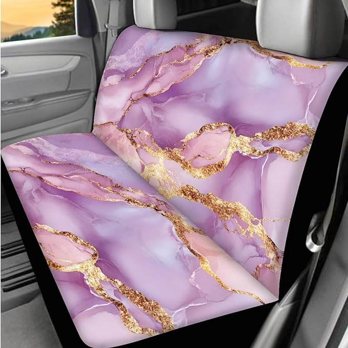 Dngkaoje 13 Pack Pink Marble Print Car Seat Cover Set with Steering Wheel Cover Seat Belt Strap Cover Garbage Cans Coasters,Marble Texture Front and Rear Split Bench Seat Covers for Cars
