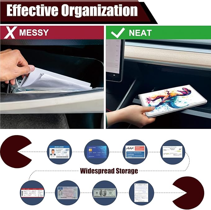 Car Document Holder with Magnetic Shut, Car Registration and Insurance Card Holder, Vehicle Glove Box Organizer Documents, Driver License, Auto Paperwork Organizer Wallet, Colorful Watercolor Dinosaur