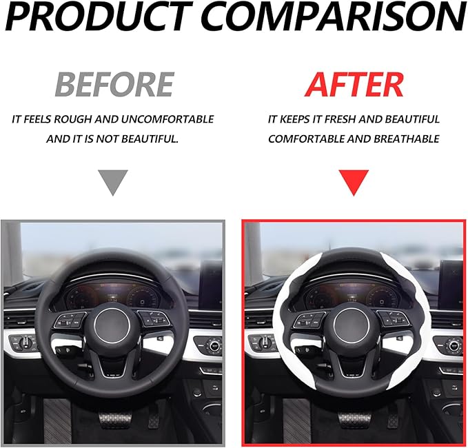 2pcs Universal Fit Carbon Fiber Steering Wheel Cover, Anti-Skid Steering Wheel Cover/Segmented Steering Wheel Protector/Car Interior Accessories (White)