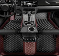 Customize Car Floor Mats for 99% Sedan SUV Sports Car All Weather Leather Full Coverage Waterproof Non-Slip Vehicle Lining Pads (Black Brown Stitching1)