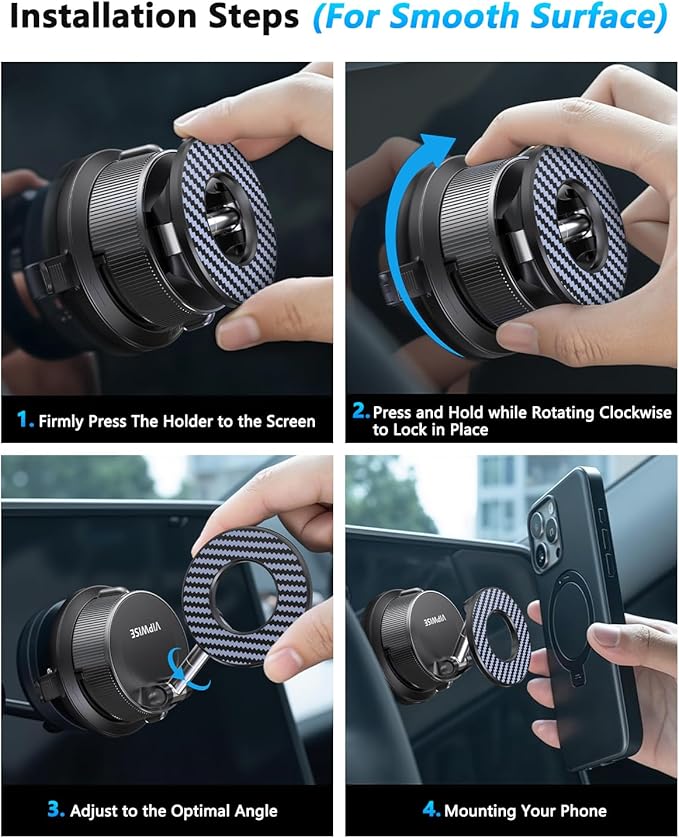 VIPWISE Magnetic Phone Holders for Your Car [89+LBS Suction & 3200gf Magnetic] 360° Adjustable Magsafe Car Phone Mount, Vacuum Suction Cup Car Mount for iPhone 17 Pro Max 16 15 14 13 12 Air Plus