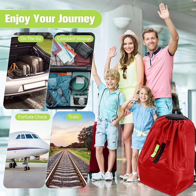 Sublaga Car Seat Bags For Airplane Travel, Durable Carseat Cover For Air Travel Car Seat Travel Bag with Shoulder Straps and 2pcs Luggage Tags For Airplane, Red