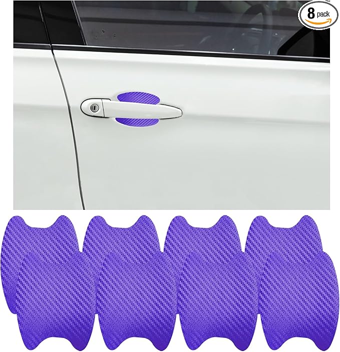 Ziciner 8 PCS Car Door Handle Sticker, Carbon Fiber Texture Auto Door Handle Protective Films, Anti-Scratches Door Side Handle Paint Guard, Universal Vehicle Accessories for Most Cars (Purple)
