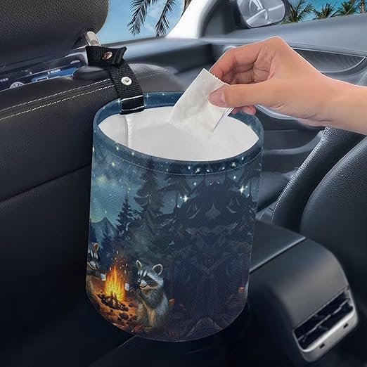 Brosoneto Camping Raccoon Galaxy Hanging Portable Car Printed Car Accessories Interior Universal Collapsible Back Seat, Front Console, Floor, or Hanging Headrest Waste Basket
