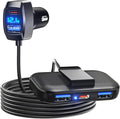 LENCENT 5 Multi Ports Type C Car Charger, 31W USB C Charger Adapter, Compatible for Samsung, iPhone, iPad, Voltage Detection, Multiple Cigarette Lighter Adapter with 5FT Cable for Back Seat Charging