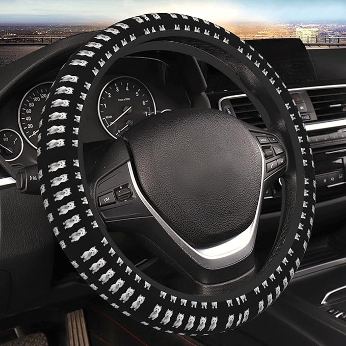 Westie Dog Print Car Steering Wheel Cover, 15 Inch Steering Wheel Cover Stylish Decor for Most Cars