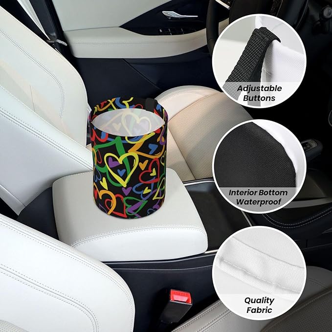 OEDTF Heart Car Trash Can,Car Accessories Waterproof Car Organizer Foldable Portable Trash Bin Can Be Hung on The Back Seat Garbage Can for Various Cars