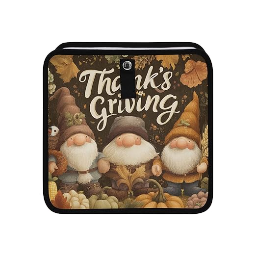 Car Trash Can Organizer Bin with Adjustable Strap for Back Front Seat Console Waterproof Leakproof Collapsible Portable 8.66 Inch Autumn Gnomes Pumpkin Brown