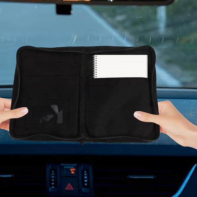 Car Document Holder and Insurance Registration Holder Oxford Fabric Multi-pocket Glove Box Organizer Portable Storage Case for Vehicle Guides and Cards, Black