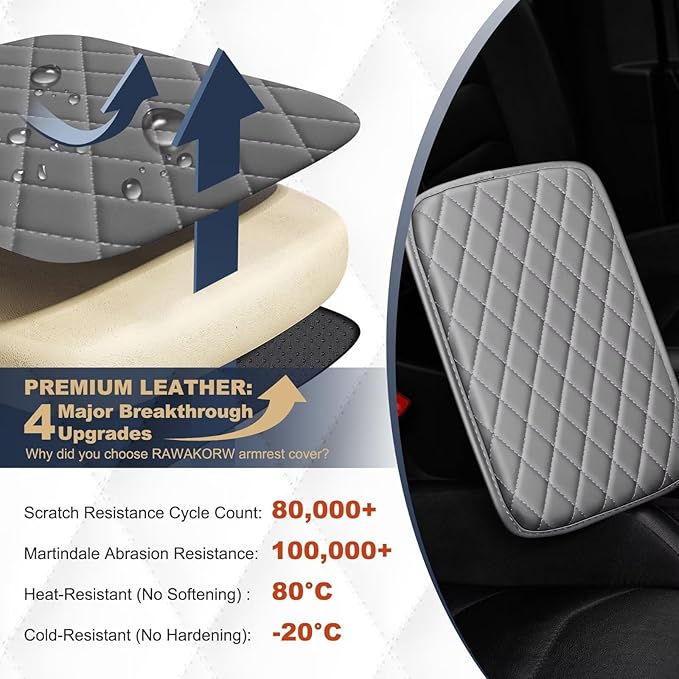 YORKNEIC Center Console Cover Fit for Ford Escape: Middle Console Cover with 2 Storage Pocket,Faux Leather Waterproof Anti-Scratch Car Armrest Cover Protector(Grey)