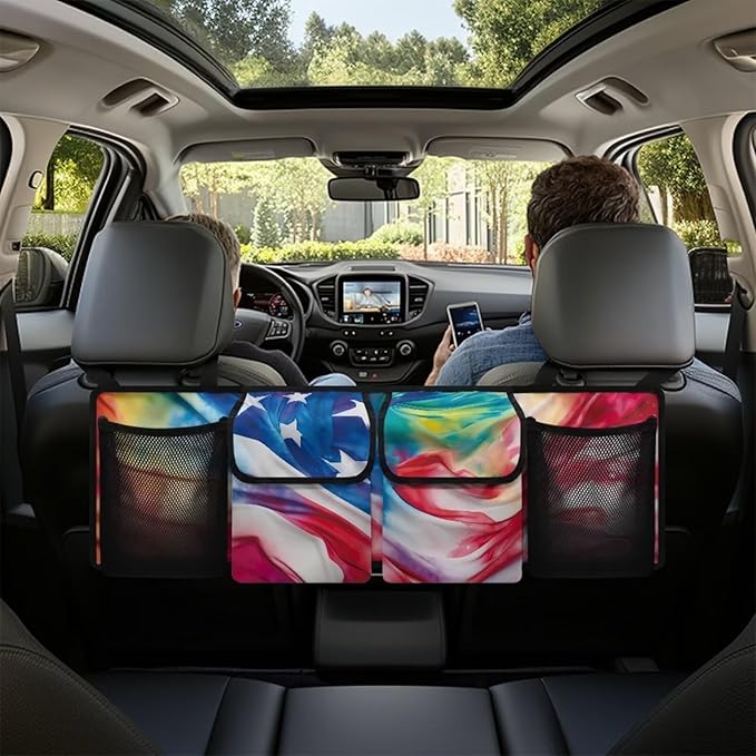 American Flag Large Capacity Car Trunk Organizer, Waterproof Oxford Backseat Hanging Storage Bag with 4 Pockets, Foldable Car Organization for Car Tools, Car Accessory for SUV Truck