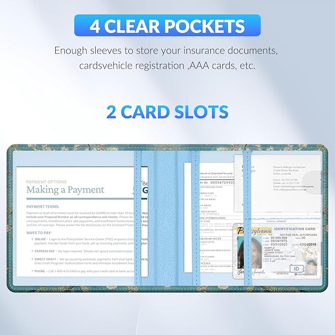 Pisypox Car Registration and Insurance Card Holder，Vehicle Glove Box Car Organizer，Accessories Case for Storing Driving Licences, Cards, Documents