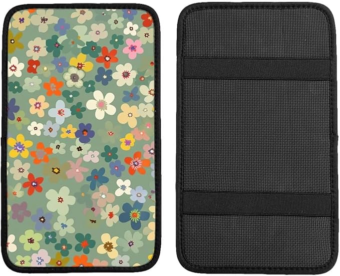 Daisy Floral Center Console Cover Wildflower Cute Comfortable Armrest Covers Protector Arm Rest Pad Car Accessories, Middle Console Cushion