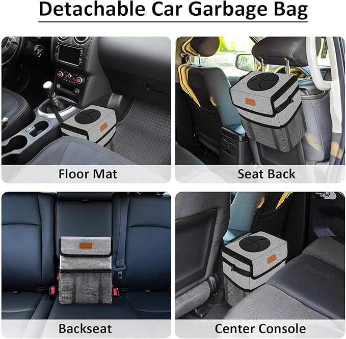 ELONGRIVER Car Trash Can Bin for Back Seat Leak Proof, Cute Car Trash Bag Hanging, Vehicle Trash Can for SUV Truck Van, Automotive Garbage Cans Front Seat Grey
