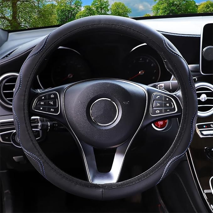 Elastic Stretch Steering Wheel Cover Universal 15 inch Steering Wheel Covers Soft Microfiber Leather Breathable Anti-Slip Durable Car Accessories Fit for Suvs, Vans, Trucks - Blue