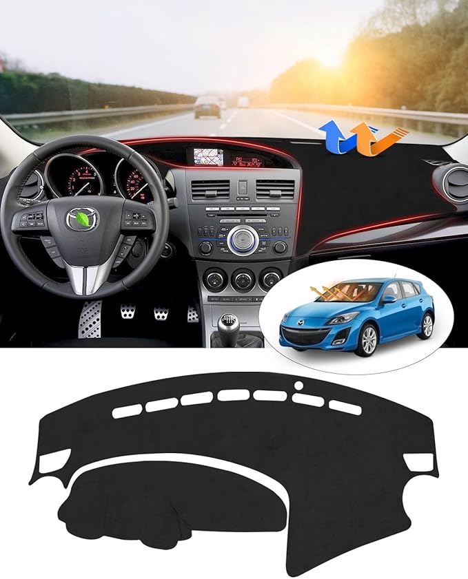 CARTIST Dash Cover Fits for Mazda 3 Sedan/Hatchback/MazdaSpeed3 2010 2012 2013 Accessories Dashboard Cover Mat Anti-Slip Pad Carpet Anti-Glare(Suede Material Black)