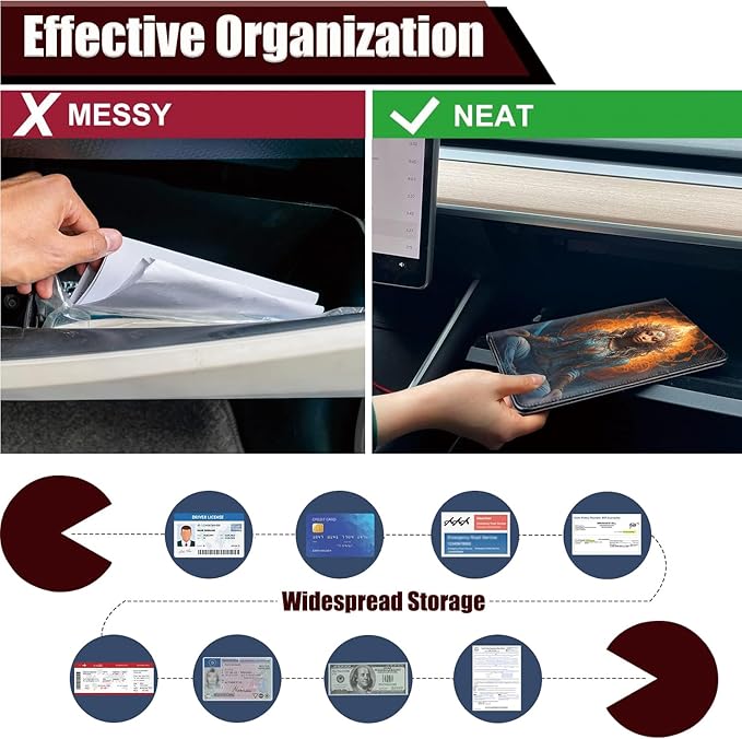 Car Registration and Insurance Holder, PU Leather Auto Document Holder for Men&Women, Vehicle Glove Box Compartment Organizer with Magnetic Shut for Driver's License, Graceful Meditation Pattern