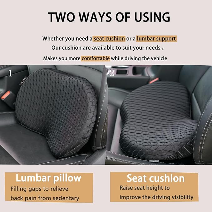 Memory Foam Car Seat Fill Cushion, Driver Seat Cushion for Tailbone Pain Relief, Car Lumbar Support for Driving Seat, Car Booster Seat for Short Drivers，Car Seat Pad (Black)
