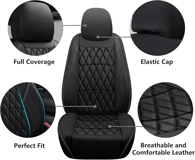 NS YOLO Leather Car Seat Covers,Universal Fit for Most Cars,SUVs and Sedans,Waterproof Luxury Leatherette Cushions, 2 Seats Protectors (Black, Front Pair-2 Seats(Driver and Passenger))