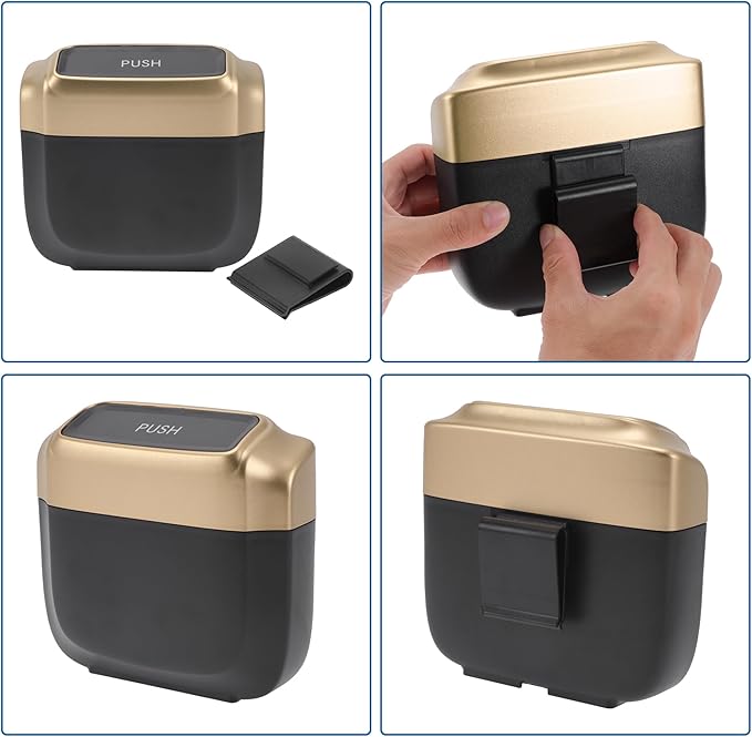 Car Trash Can Hanging 6.3" Length 2.4" Width 5.9" Height Trash Bin Plastic Gold Tone 1 Set