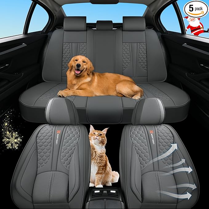 Wertigen Universal Gray Leather Car Seat Covers Full Set – Waterproof Automotive Seat Protector for Cars, SUVs & Pickups, Airbag Safe, Non-Slip Design, Easy Installation, Durable Material