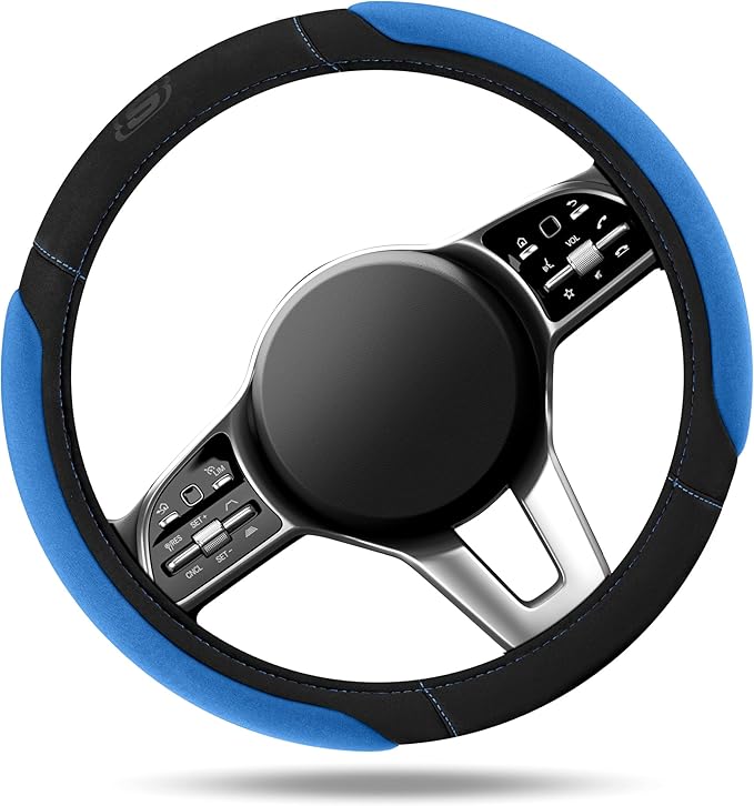 Skechers Steering Wheel Cover, Memory Foam Car Steering Wheel Cover,14.5-15inch Anti-Slip Safety Comfortable Desgin, Universal Accessory for Diverse Cars, Truck,SUV (Black & Blue)