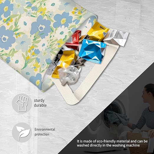 BEAKND Hanging Car Garbage Bag, Cute Car Trash Can Bag, Automotive Accessories for Women Men Cute Blue Green Flowers